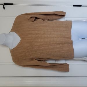 Light brown cable knit v neck sweater